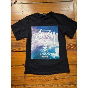 Stussy Men's Black and Blue T-shirt Size Small GUC Streetwear Y2K